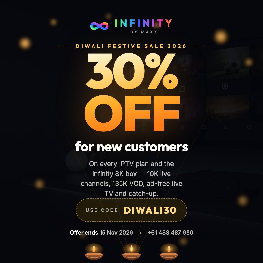 Infinity by Maxx Diwali Sale 2026 poster — 30% off for new customers, code DIWALI30