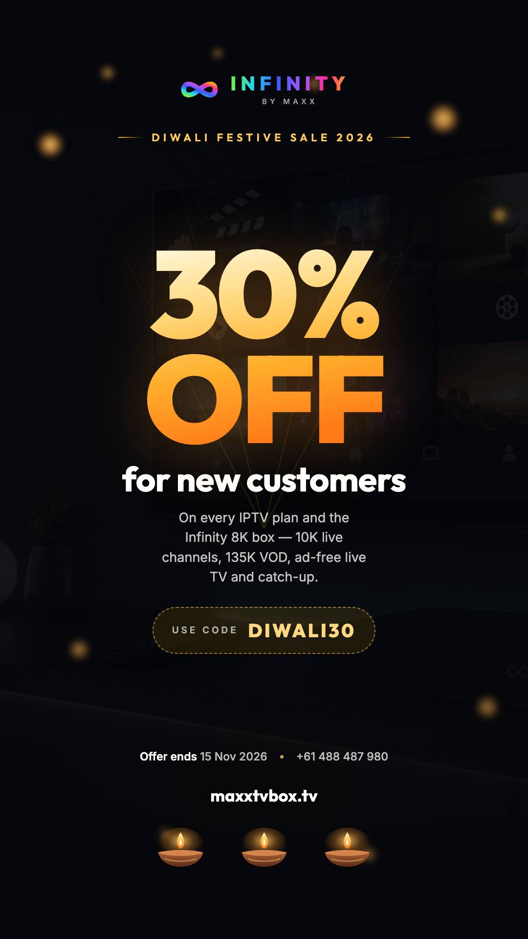 Infinity by Maxx Diwali Sale 2026 poster — Story · 1080 × 1920