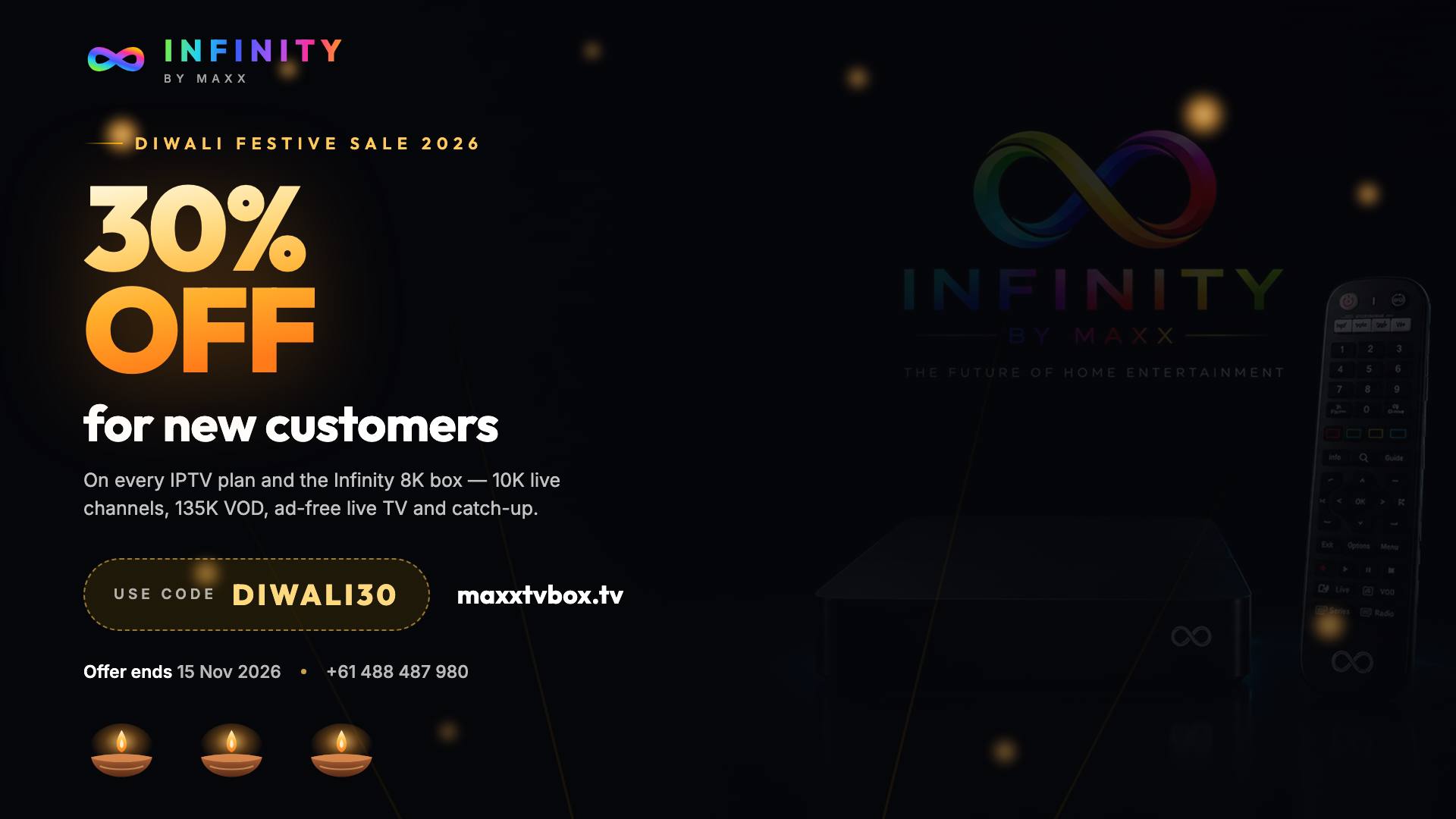 Infinity by Maxx Diwali Sale 2026 — 30% off for new customers with code DIWALI30