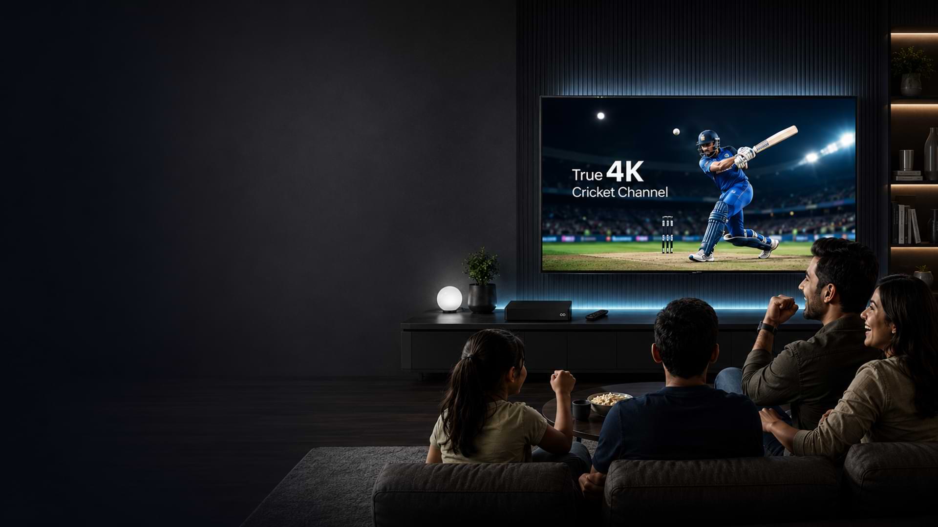 A family watching cricket in true 4K on Infinity by Maxx